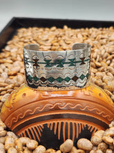 Load image into Gallery viewer, TURQUOISE &amp; CORAL CHIP INLAY WIDE CUFF BRACELET- ERWIN TSOSIE
