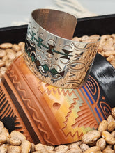 Load image into Gallery viewer, TURQUOISE &amp; CORAL CHIP INLAY WIDE CUFF BRACELET- ERWIN TSOSIE
