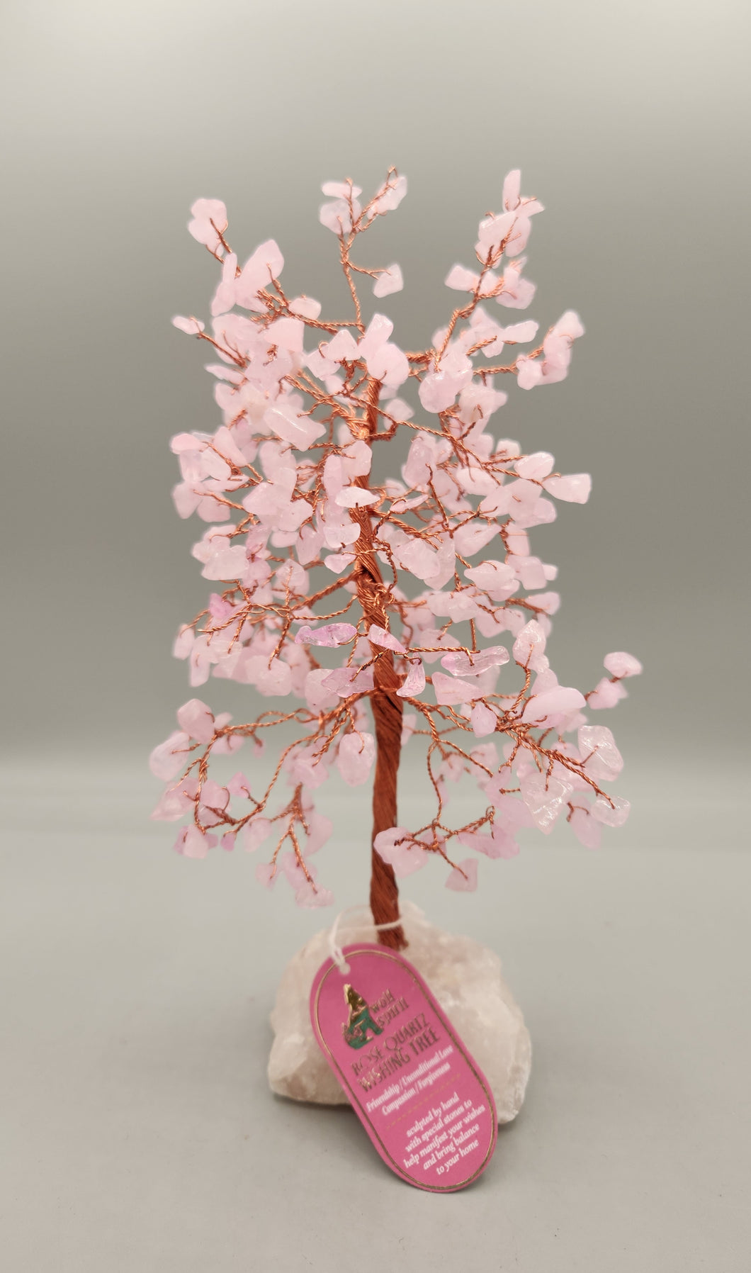 ROSE QUARTZ GEMSTONE TREE ON STONE BASE