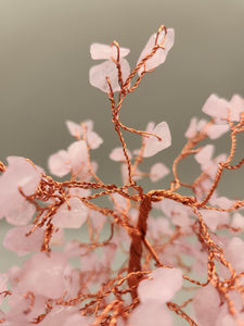 ROSE QUARTZ GEMSTONE TREE ON STONE BASE