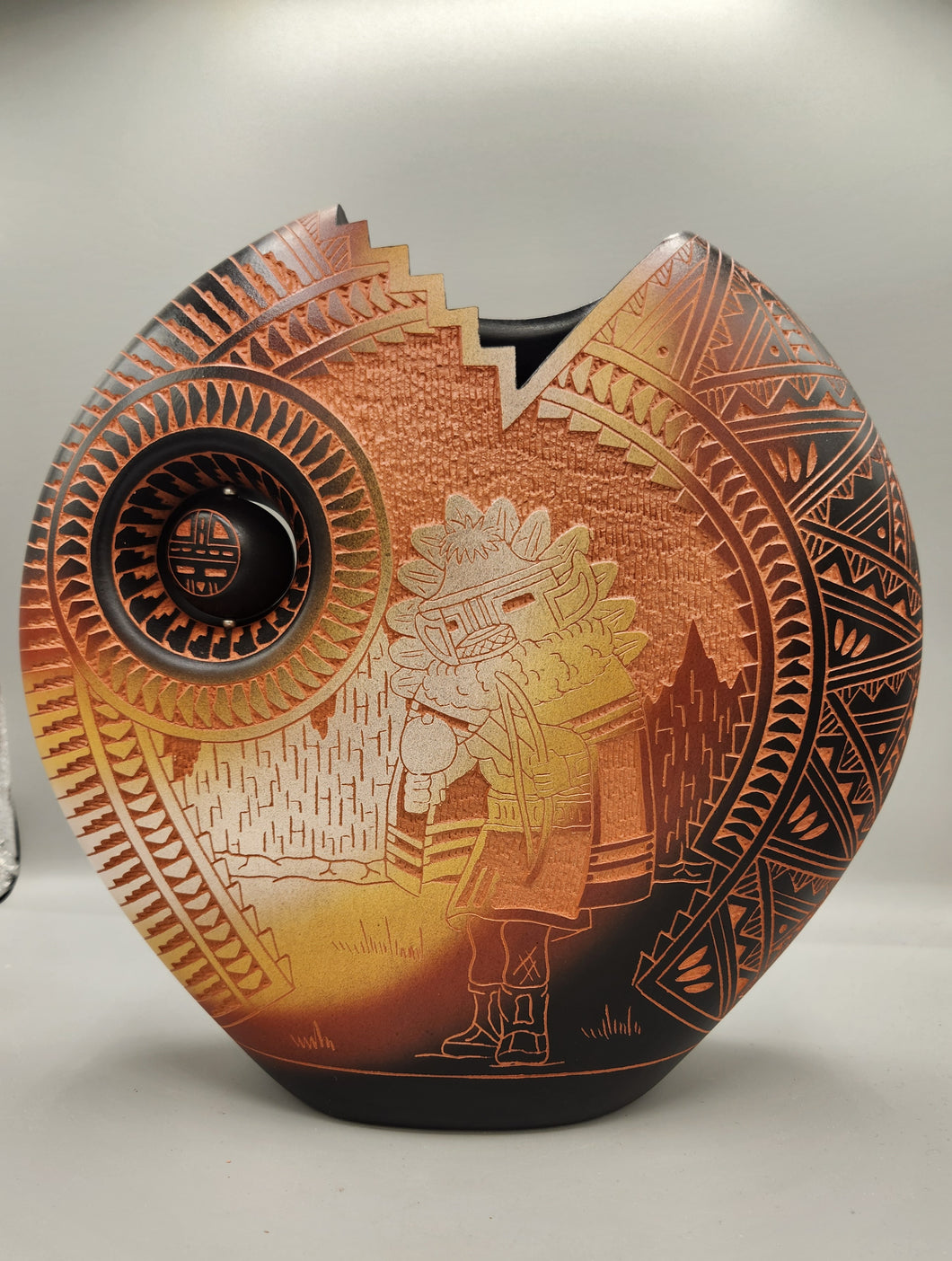 ETCHWARE KACHINA PILLOW POT POTTERY- DIANE ARAGON - ACOMA