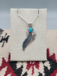 STERLING SILVER TURQUOISE FEATHER NECKLACE  - NAVAJO - SAM ARVISO
