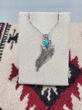 Load image into Gallery viewer, STERLING SILVER TURQUOISE FEATHER NECKLACE  - NAVAJO - SAM ARVISO
