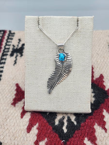 STERLING SILVER TURQUOISE FEATHER NECKLACE  - NAVAJO - SAM ARVISO
