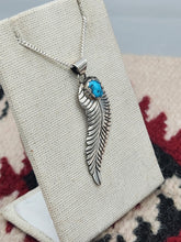 Load image into Gallery viewer, STERLING SILVER TURQUOISE FEATHER NECKLACE  - NAVAJO - SAM ARVISO
