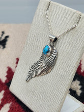 Load image into Gallery viewer, STERLING SILVER TURQUOISE FEATHER NECKLACE  - NAVAJO - SAM ARVISO
