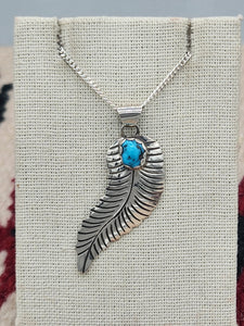 STERLING SILVER TURQUOISE FEATHER NECKLACE  - NAVAJO - SAM ARVISO