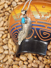 Load image into Gallery viewer, STERLING SILVER TURQUOISE FEATHER NECKLACE  - NAVAJO - SAM ARVISO
