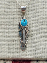 Load image into Gallery viewer, STERLING SILVER TURQUOISE FEATHER NECKLACE  - NAVAJO  - JUNE DELAURA
