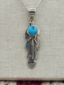 STERLING SILVER TURQUOISE FEATHER NECKLACE  - NAVAJO  - JUNE DELAURA