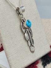 Load image into Gallery viewer, STERLING SILVER TURQUOISE FEATHER NECKLACE  - NAVAJO  - JUNE DELAURA
