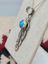 Load image into Gallery viewer, STERLING SILVER TURQUOISE FEATHER NECKLACE  - NAVAJO  - JUNE DELAURA

