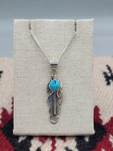 Load image into Gallery viewer, STERLING SILVER TURQUOISE FEATHER NECKLACE  - NAVAJO  - JUNE DELAURA
