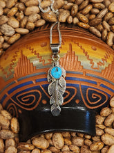 Load image into Gallery viewer, STERLING SILVER TURQUOISE FEATHER NECKLACE  - NAVAJO  - JUNE DELAURA
