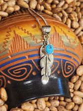 Load image into Gallery viewer, STERLING SILVER TURQUOISE FEATHER NECKLACE  - NAVAJO  - JUNE DELAURA
