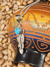Load image into Gallery viewer, STERLING SILVER TURQUOISE FEATHER NECKLACE  - NAVAJO  - JUNE DELAURA

