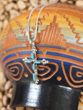 Load image into Gallery viewer, TURQUOISE NEEDLEPOINT CROSS NECKLACE - ZUNI - DAVID KAAMASSE
