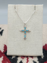 Load image into Gallery viewer, TURQUOISE NEEDLEPOINT CROSS NECKLACE - ZUNI - DAVID KAAMASSE
