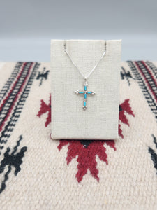 TURQUOISE NEEDLEPOINT CROSS NECKLACE - ZUNI - DAVID KAAMASSE