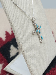 TURQUOISE NEEDLEPOINT CROSS NECKLACE - ZUNI - DAVID KAAMASSE