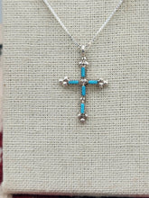 Load image into Gallery viewer, TURQUOISE NEEDLEPOINT CROSS NECKLACE - ZUNI - DAVID KAAMASSE
