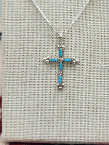 TURQUOISE NEEDLEPOINT CROSS NECKLACE - ZUNI - DAVID KAAMASSE