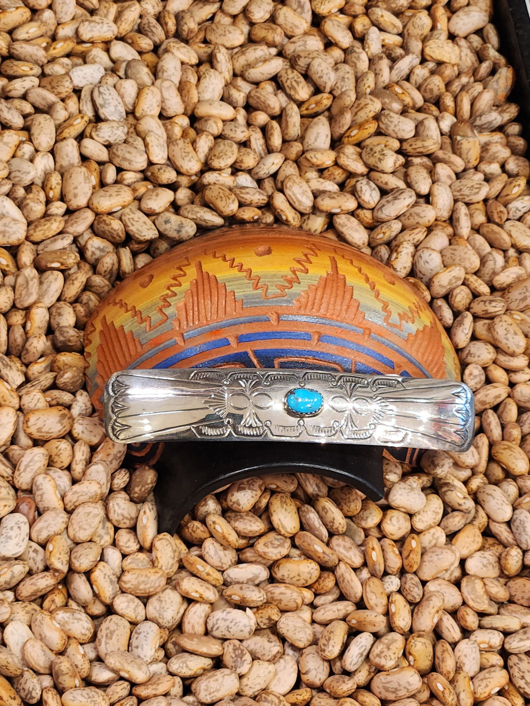 EX LONG STERLING SILVER TURQUOISE HAIR BARRETTE  - SALLY ARVISO