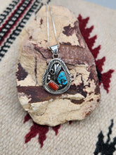 Load image into Gallery viewer, TURQUOISE &amp; CORAL TEARDROP NECKLACE  - RAYMOND YAZZIE
