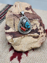 Load image into Gallery viewer, TURQUOISE &amp; CORAL TEARDROP NECKLACE  - RAYMOND YAZZIE

