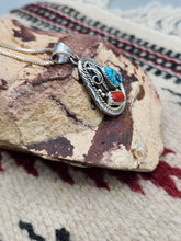 Load image into Gallery viewer, TURQUOISE &amp; CORAL TEARDROP NECKLACE  - RAYMOND YAZZIE
