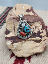 Load image into Gallery viewer, TURQUOISE &amp; CORAL TEARDROP NECKLACE  - RAYMOND YAZZIE
