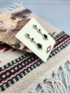ONYX EARRINGS  - LONG- STERLING SILVER
