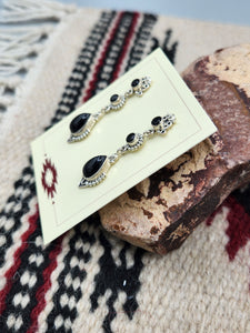 ONYX EARRINGS  - LONG- STERLING SILVER