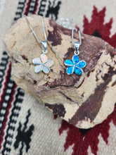 Load image into Gallery viewer, OPAL INLAY FLOWER NECKLACE- WHITE OR BLUE
