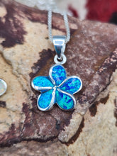 Load image into Gallery viewer, OPAL INLAY FLOWER NECKLACE- WHITE OR BLUE
