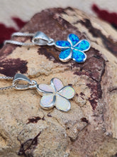 Load image into Gallery viewer, OPAL INLAY FLOWER NECKLACE- WHITE OR BLUE
