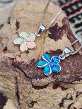 Load image into Gallery viewer, OPAL INLAY FLOWER NECKLACE- WHITE OR BLUE
