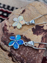 Load image into Gallery viewer, OPAL INLAY FLOWER NECKLACE- WHITE OR BLUE
