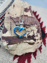 Load image into Gallery viewer, BLUE OPAL INLAY HEART NECKLACE- STERLING SILVER
