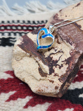 Load image into Gallery viewer, BLUE OPAL INLAY HEART NECKLACE- STERLING SILVER
