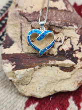 Load image into Gallery viewer, BLUE OPAL INLAY HEART NECKLACE- STERLING SILVER
