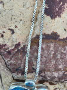 BLUE OPAL INLAY HEART NECKLACE- STERLING SILVER