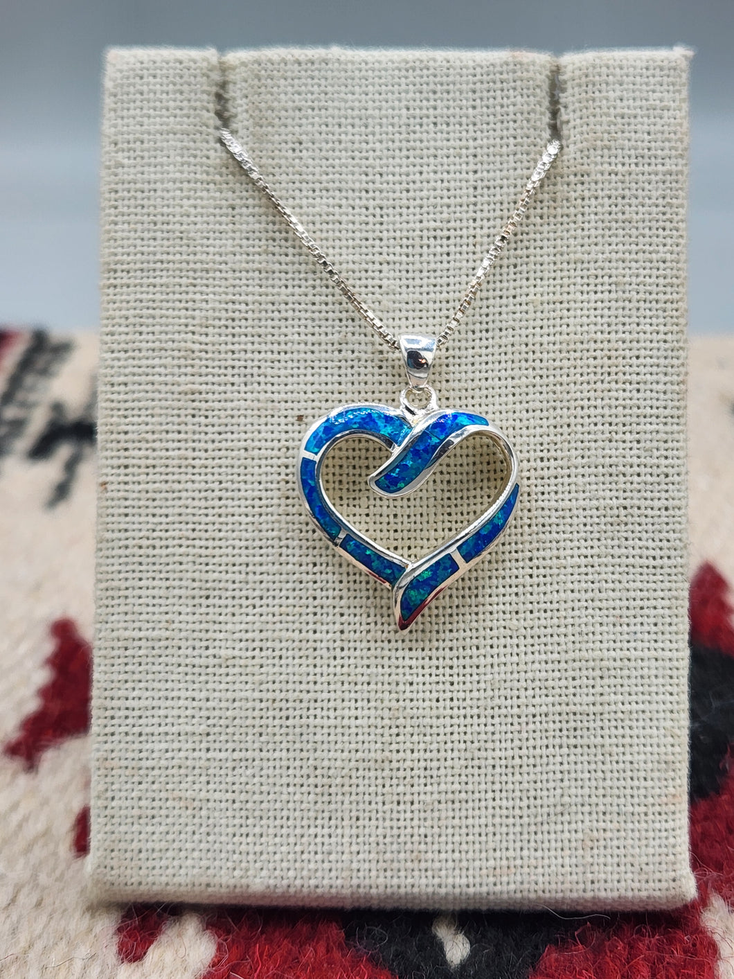 BLUE OPAL INLAY HEART NECKLACE- STERLING SILVER