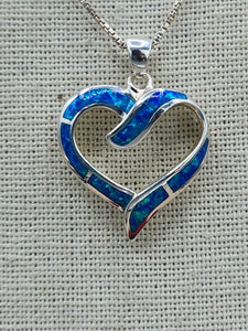 BLUE OPAL INLAY HEART NECKLACE- STERLING SILVER