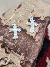 Load image into Gallery viewer, WHITE OPAL INLAY CROSS EARRINGS
