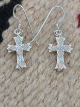 Load image into Gallery viewer, WHITE OPAL INLAY CROSS EARRINGS
