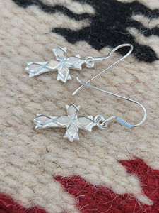 WHITE OPAL INLAY CROSS EARRINGS