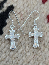Load image into Gallery viewer, WHITE OPAL INLAY CROSS EARRINGS
