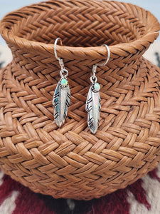 WHITE OPAL INLAY FEATHER EARRINGS