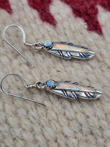 WHITE OPAL INLAY FEATHER EARRINGS